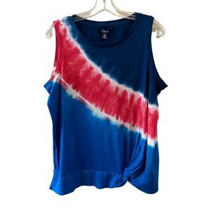 Chaps Red White Blue Tie Dye Twist Front Tank Top Size L